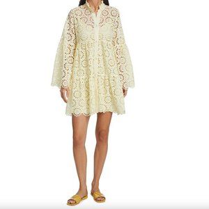 NWT Creamy Yellow Charina Sarte Eyelet Babydoll Empire Mini Dress Bell Sleeve